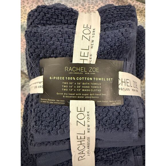 Rachel Zoe 6-Piece 100% Cotton Towel Set Neutral navy BLUE BNWT - Picture 1 of 4